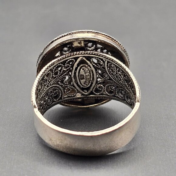 DGS Sterling Silver Ornate Filigree Signet Ring Size 10 Round Front 8.17g Turkey - Picture 4 of 10